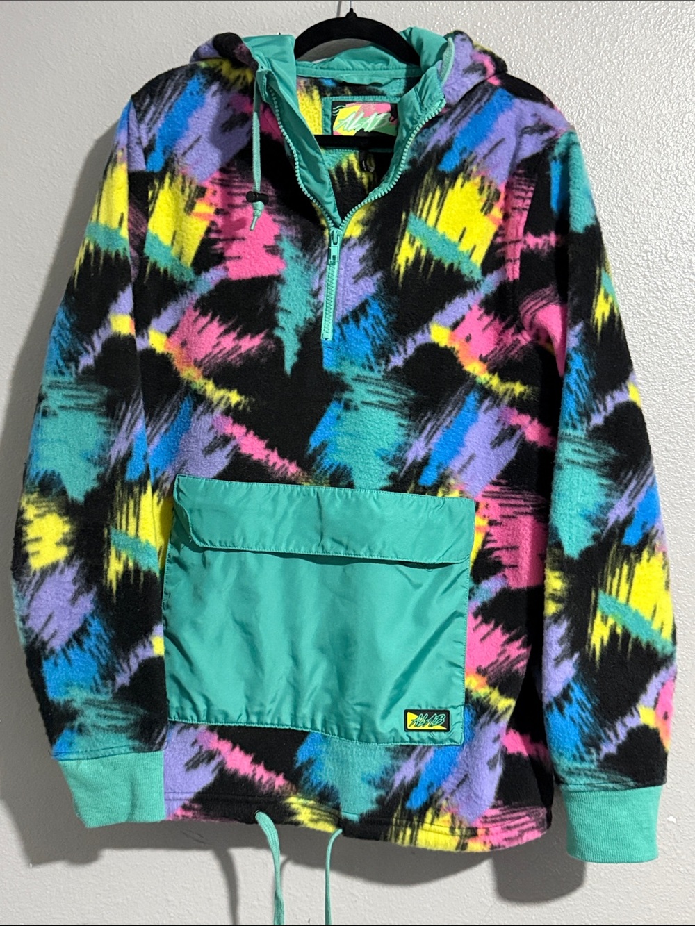 ALAB Neon Multi-Color Fleece Hoodie Jacket with Teal Pocket